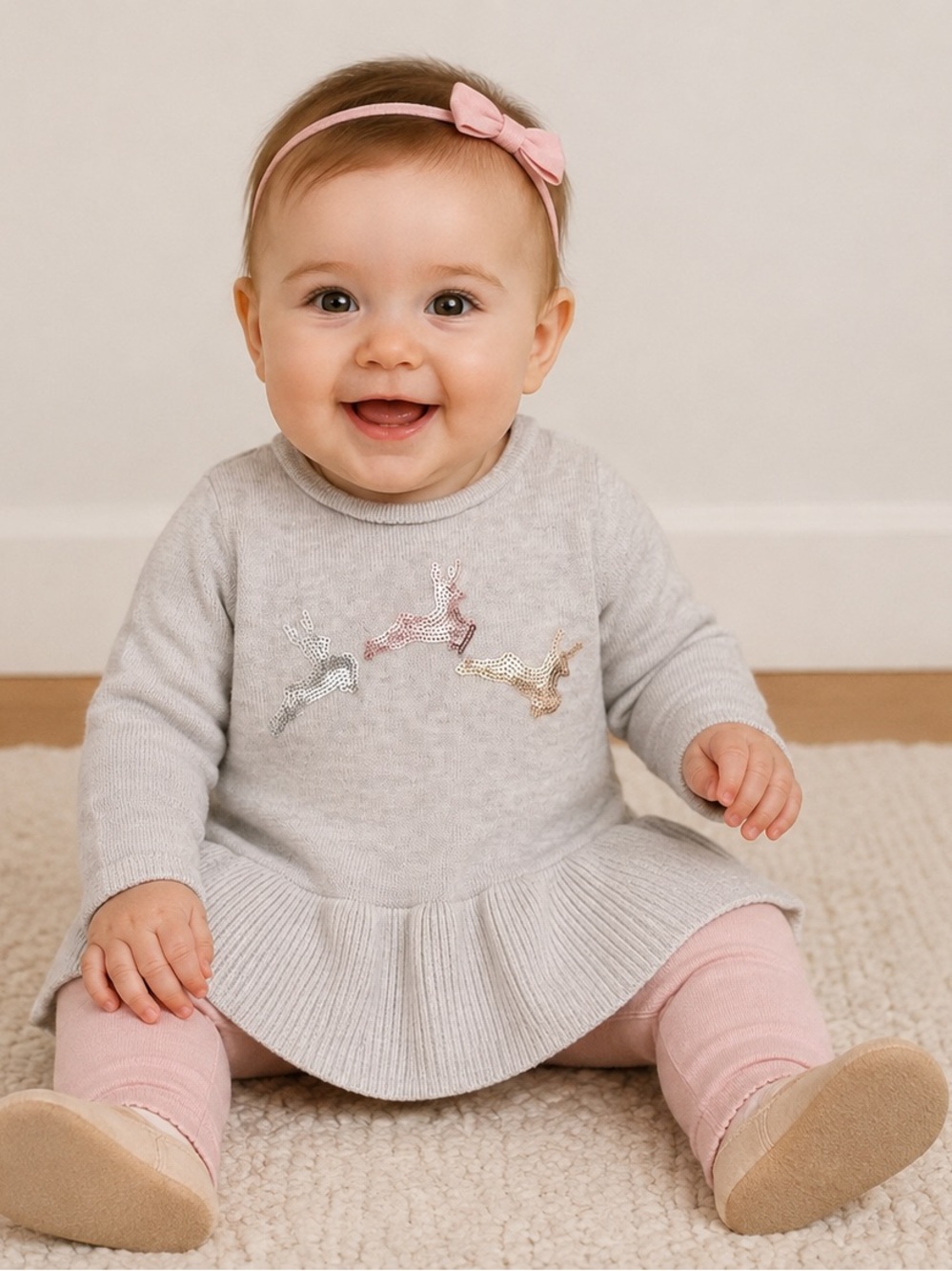 The Little White Company LONDON Sequin Rabbit Sweater Dress
